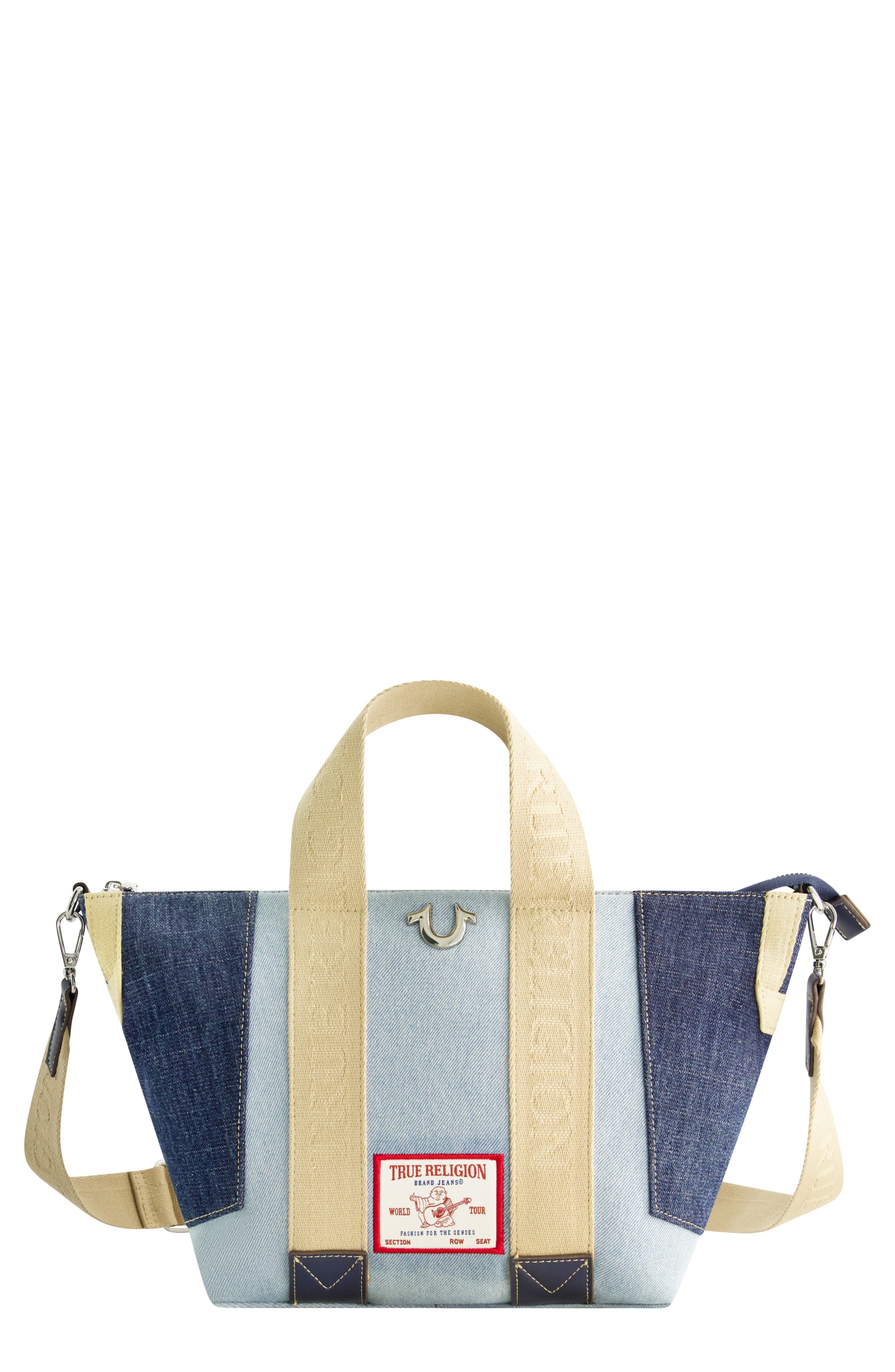 True Religion Denim Patchwork Logo Tote Bag, Main, color, 