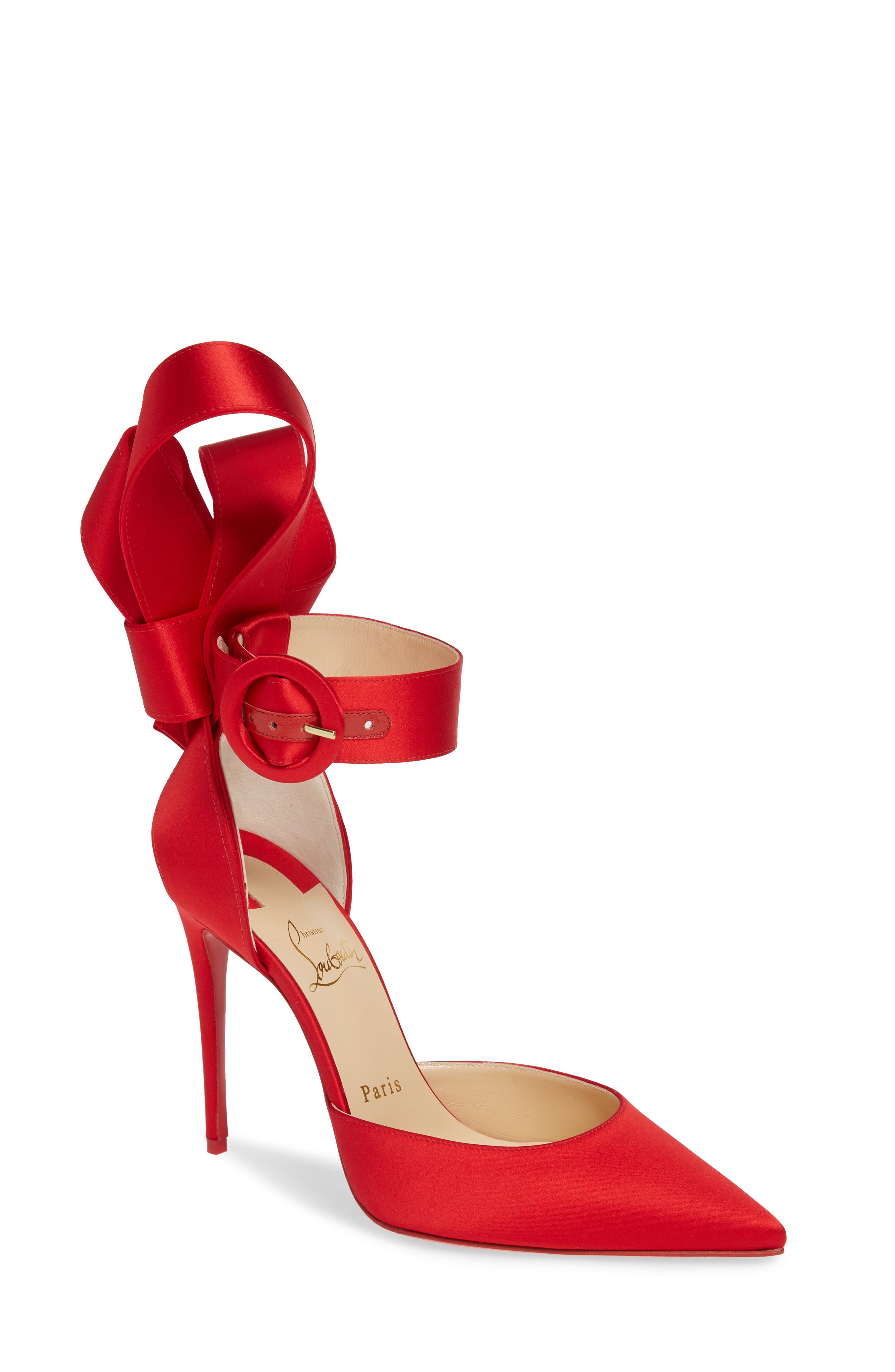 Raissa Bow Ankle Strap Pump, Main, color, LOUBI RED