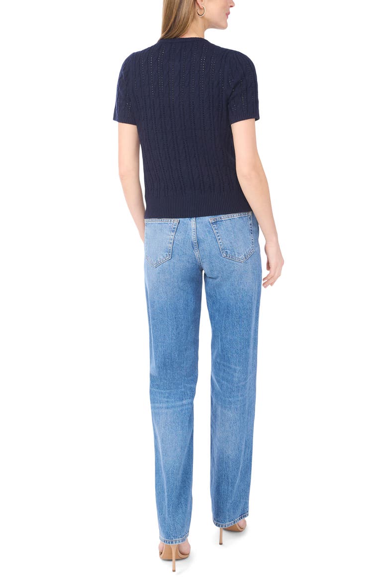 Short Sleeve Pointelle Knit Sweater, Alternate, color, CLASSIC NAVY