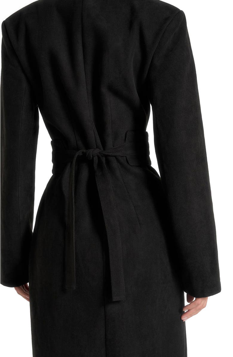 Manière De Voir Esma Suede Asymmetric Coat with Cinch Belt, Alternate, color, Black