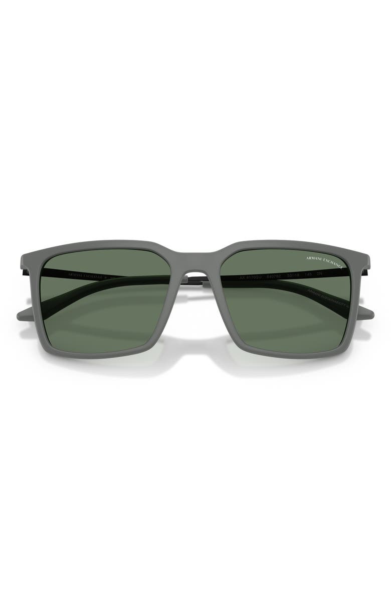 Armani Exchange 55mm Square Sunglasses, Alternate, color, Matte Grey / Dark Green
