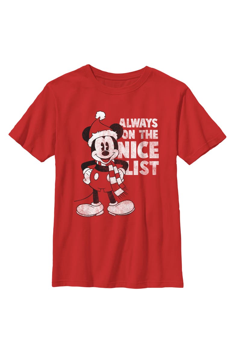 Boy's Mickey & Friends Christmas Always on the Nice List Mickey  Graphic T-Shirt, Main, color, Red