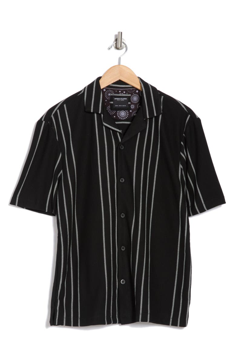 DENIM AND FLOWER Textured Stripe Short Sleeve Shirt, Alternate, color, Black