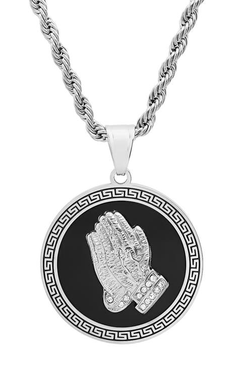 HMY JEWELRY Stainless Steel Enamel Prayer Hands Pendant Necklace