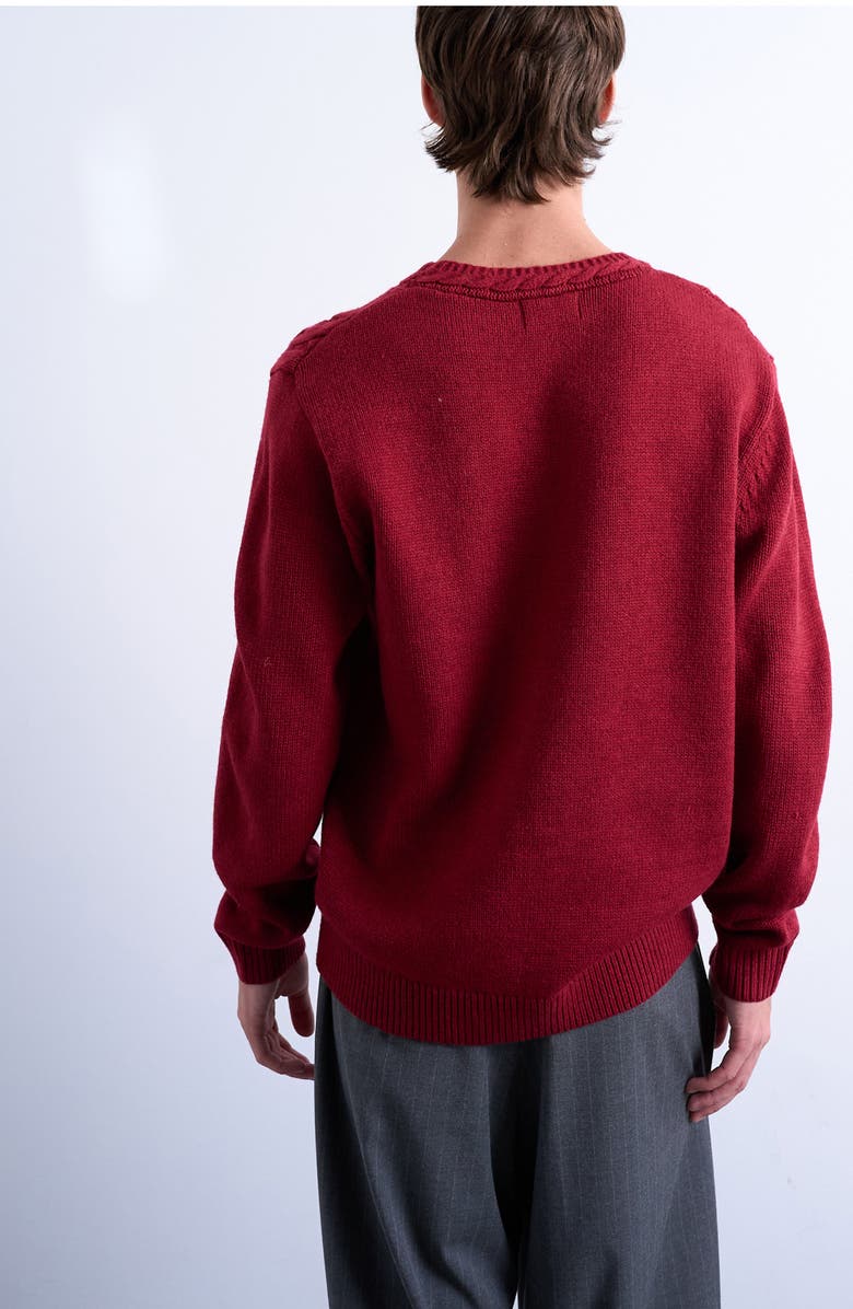 Topman V-Neck Cable Sweater, Alternate, color, Red