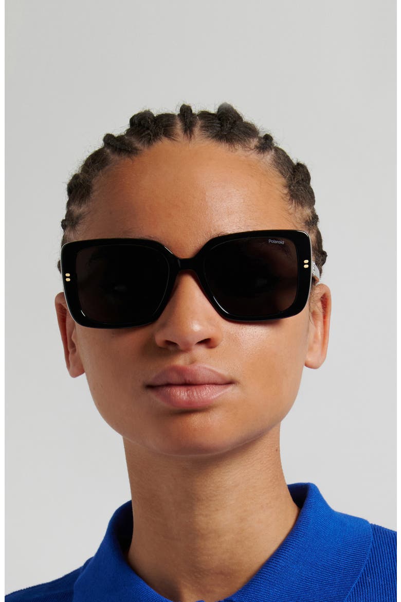55mm Polarized Rectangular Sunglasses, Alternate, color, BLACK/ GREY