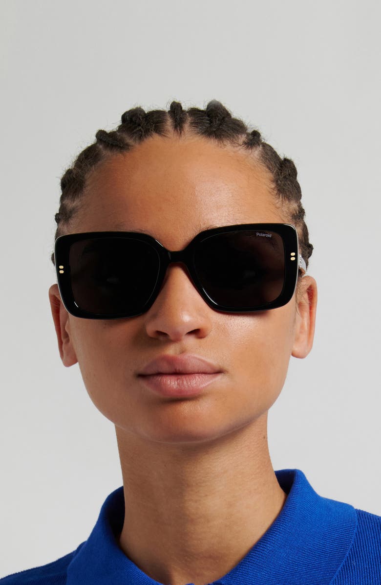 Polaroid 55mm Polarized Rectangular Sunglasses, Alternate, color, Black/ Grey