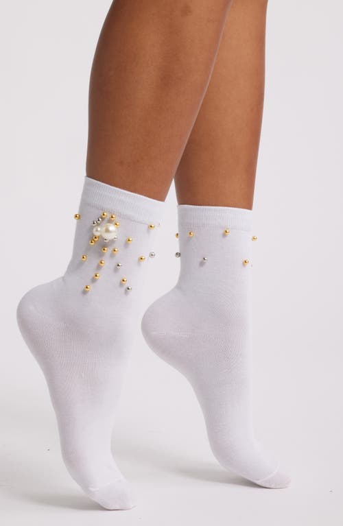High Heel Jungle Heirloom Imitation Pearl Crewn Socks In White