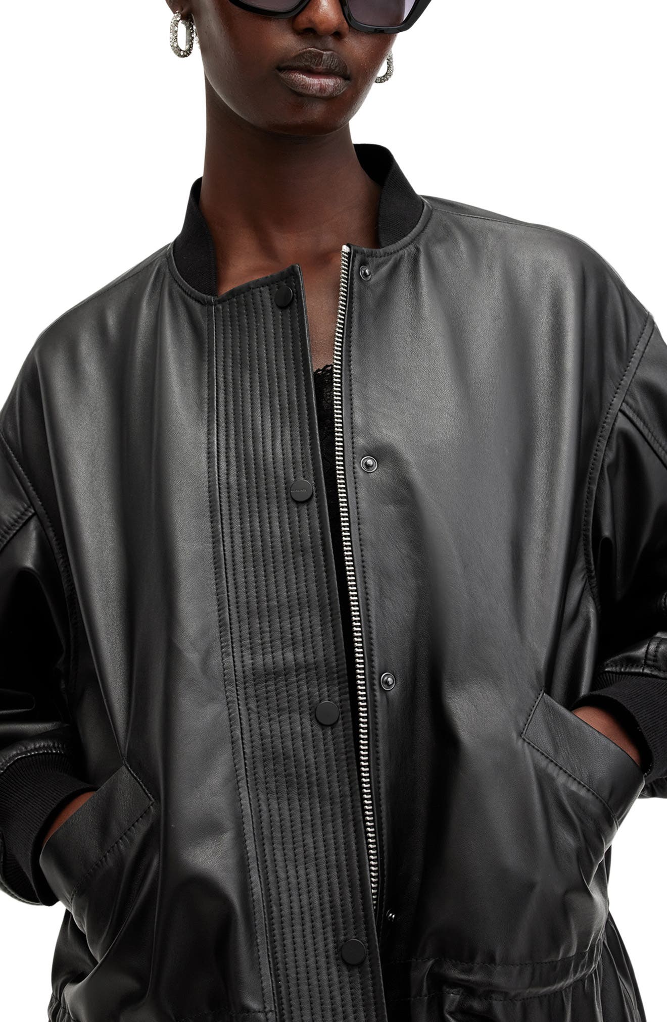 Женские куртки AllSaints Sofi Leather Bomber Jacket — фото 5