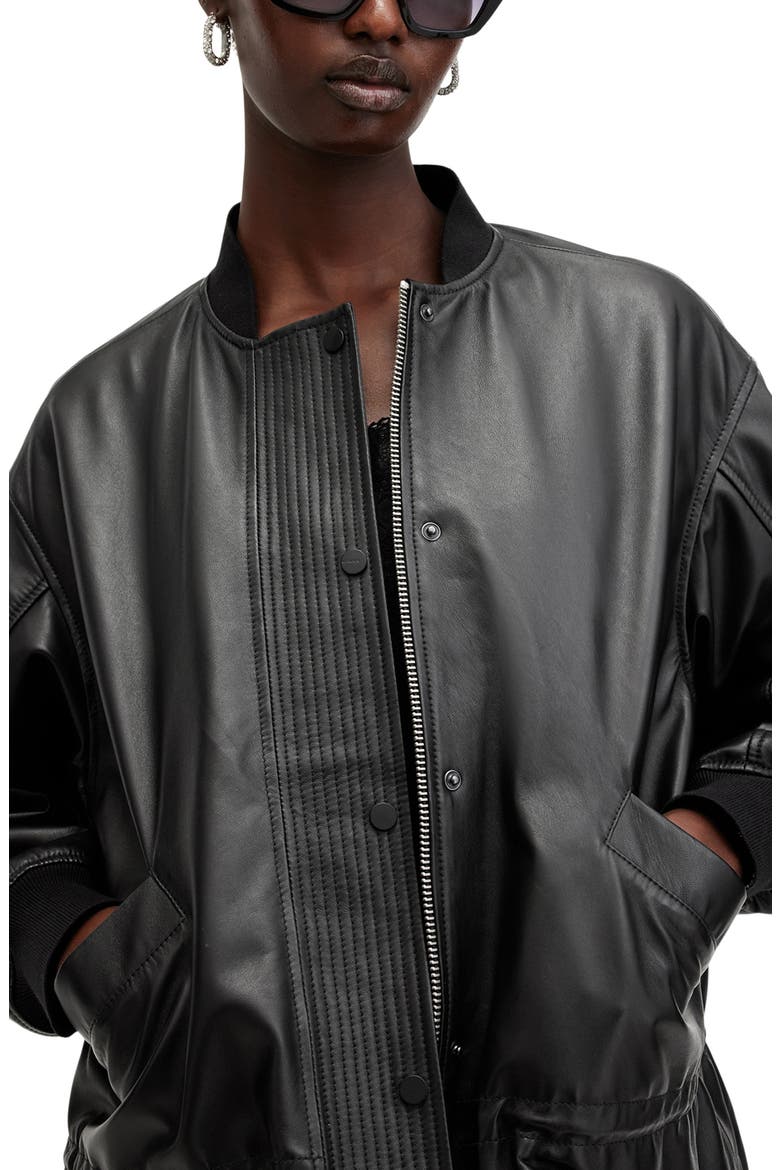 Sofi Leather Bomber Jacket, Alternate, color, BLACK