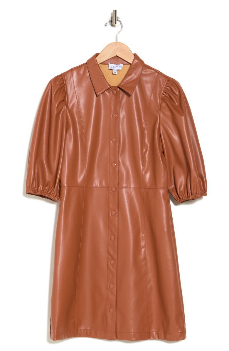Lucy Paris Faux Leather Short Sleeve Shirtdress, Alternate, color,