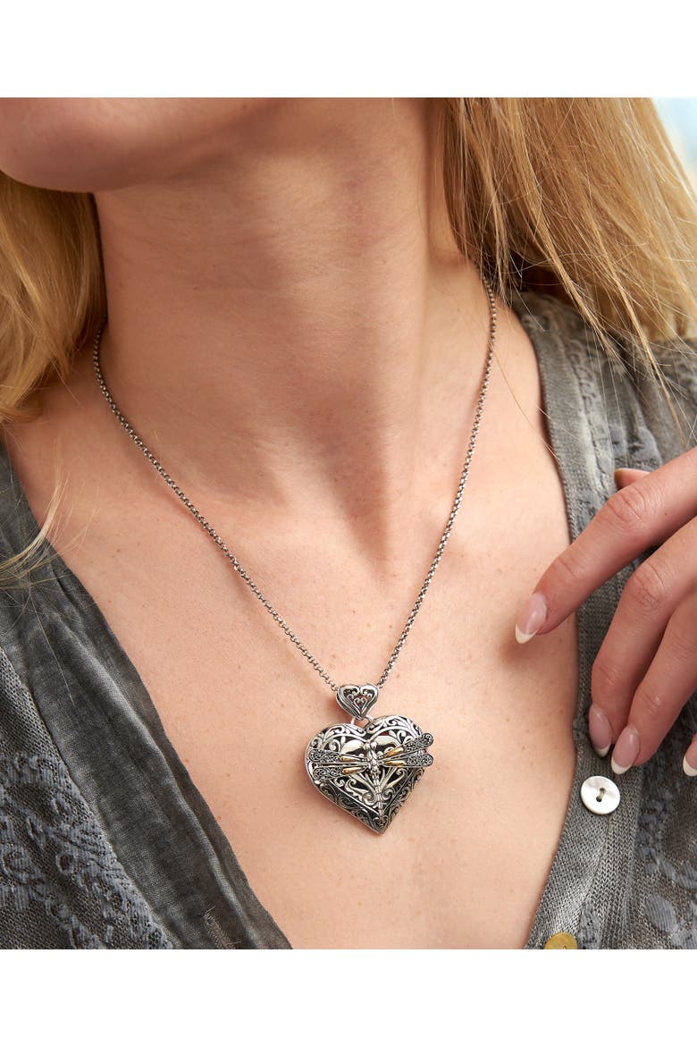 Dragonfly Heart Pendant in Sterling Silver and 18K Gold, Alternate, color, Silver