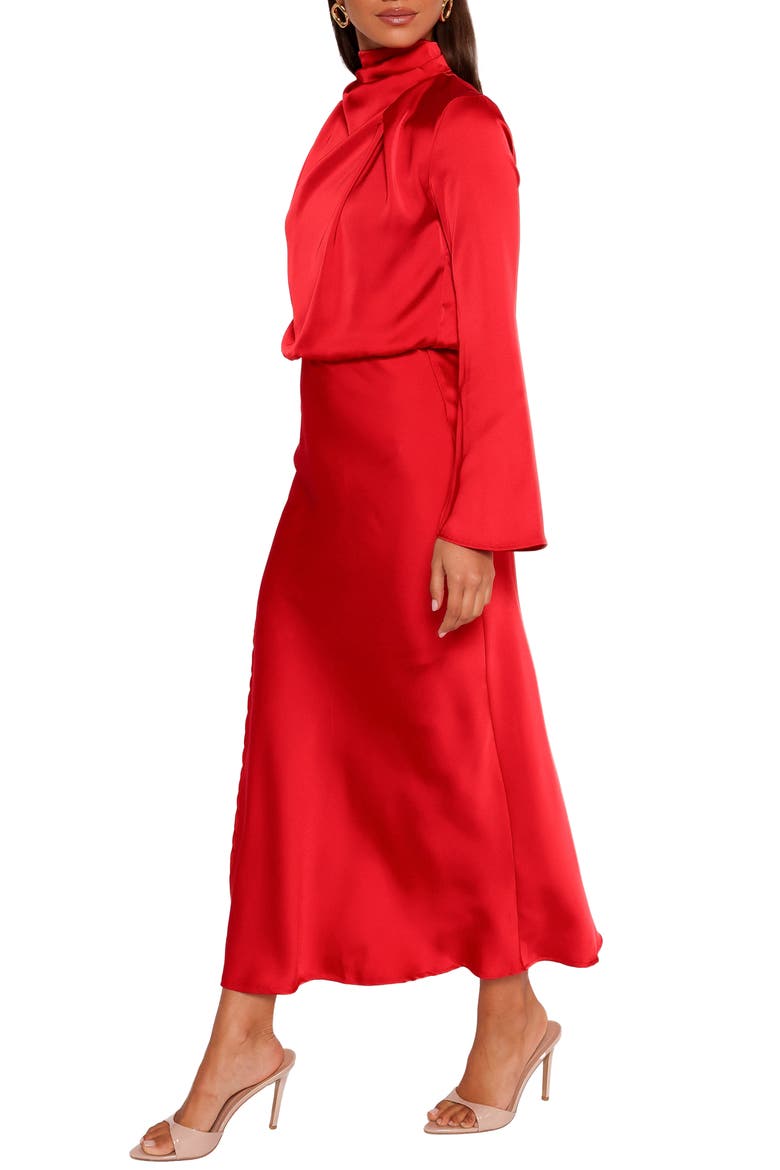 Kristyn Long Sleeve Satin Dress, Alternate, color, RED