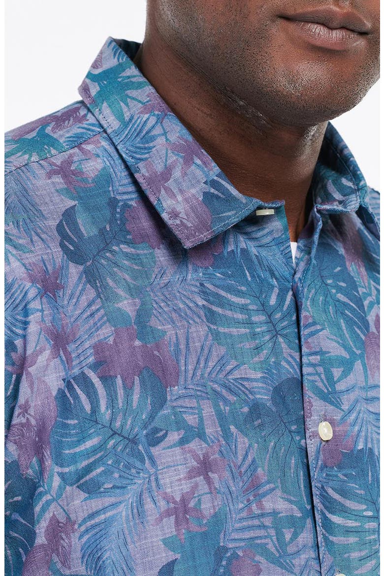 Men's Dunford Leaf Print Short Sleeve Chambray Button-Up Shirt, Alternate, color, BLUE