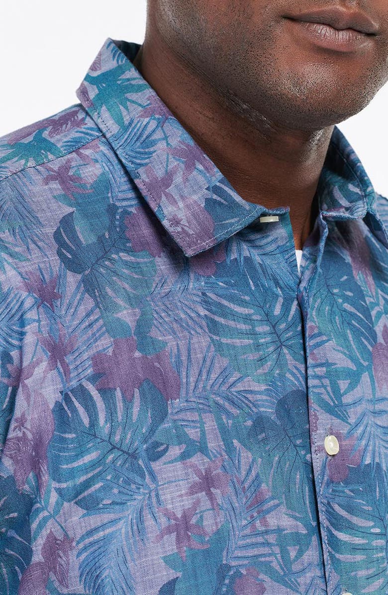 Barbour Men's Dunford Leaf Print Short Sleeve Chambray Button-Up Shirt, Alternate, color, Chambray Blue