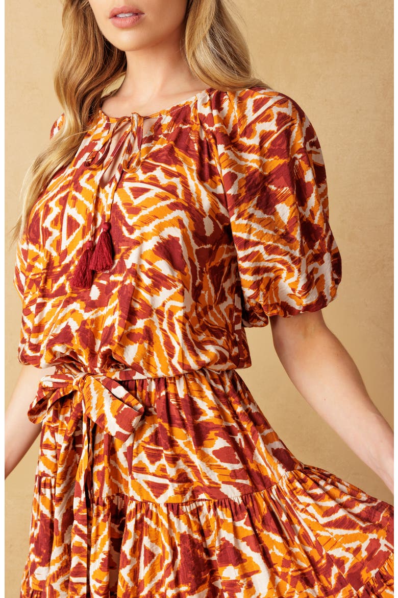 Printed Tiered Dress, Alternate, color, IVORY RUST