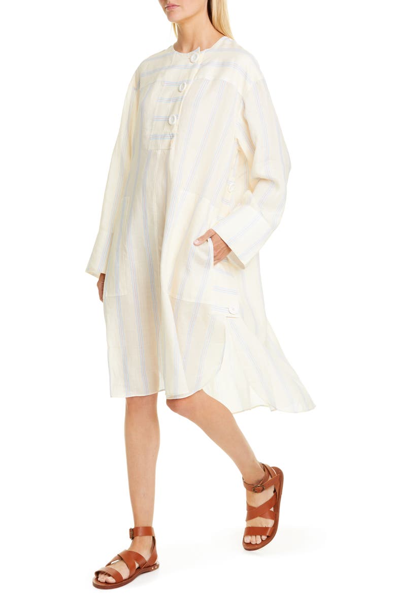 Granada Stripe Long Sleeve Ramie Dress, Alternate, color, LEMON