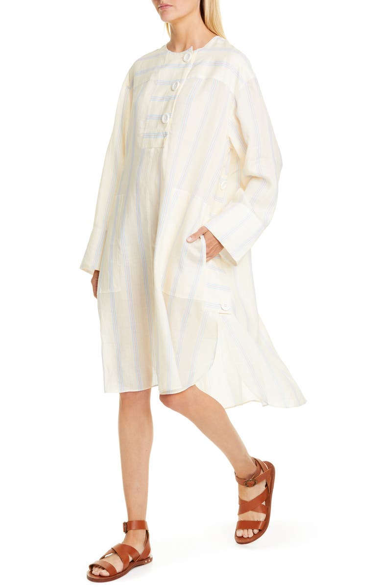 Lee Mathews Granada Stripe Long Sleeve Ramie Dress, Alternate, color,