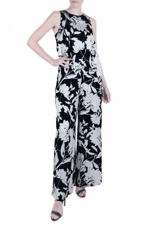 Floral Print Sleeveless Wide Leg Jumpsuit