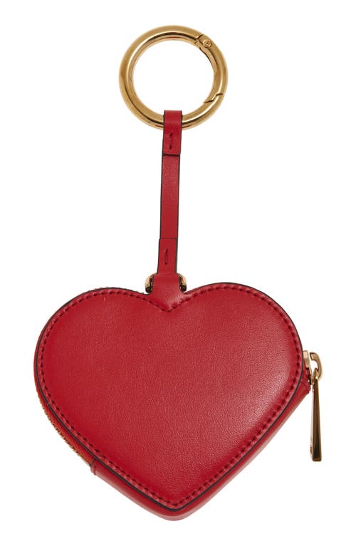 Versace Logo Leather Heart Coin Purse Bag Charm In Red