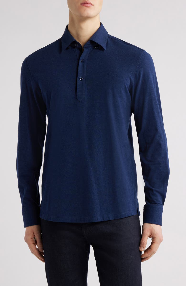BOSS Hal Long Sleeve Polo, Main, color, Dark Blue