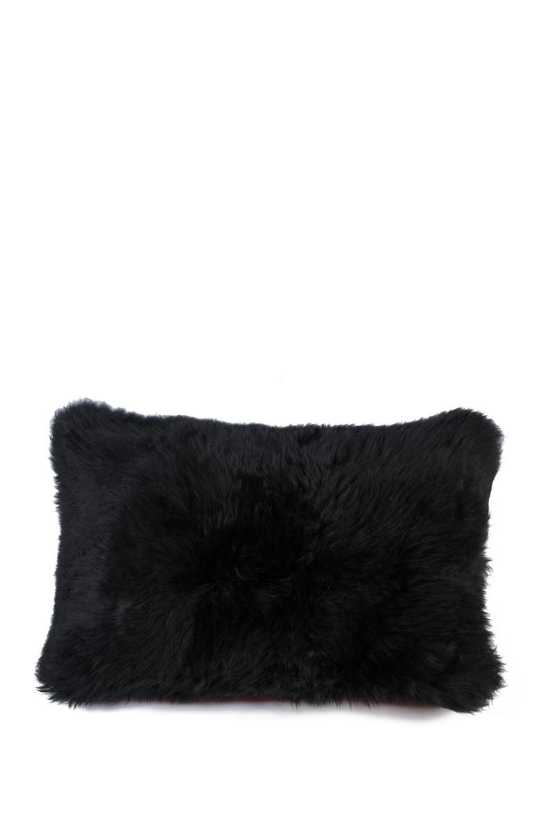 NATURAL New Zealand Genuine Sheepskin Pillow - 12"x18" - Black, Main, color, 