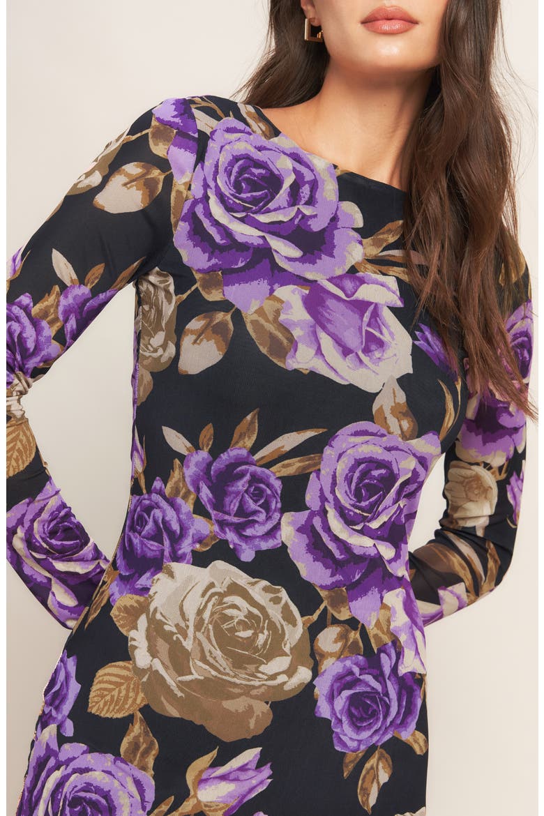Floral Mesh Long Sleeve Maxi Dress, Alternate, color, BLACK