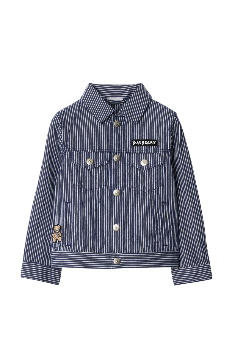 Burberry Striped Denim Jacket, Main, color, Dark Navy