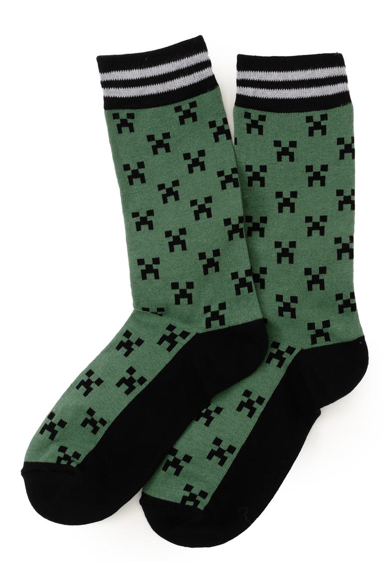 x Minecraft Assorted 3-Pack Creeper Crew Socks, Alternate, color, GREEN