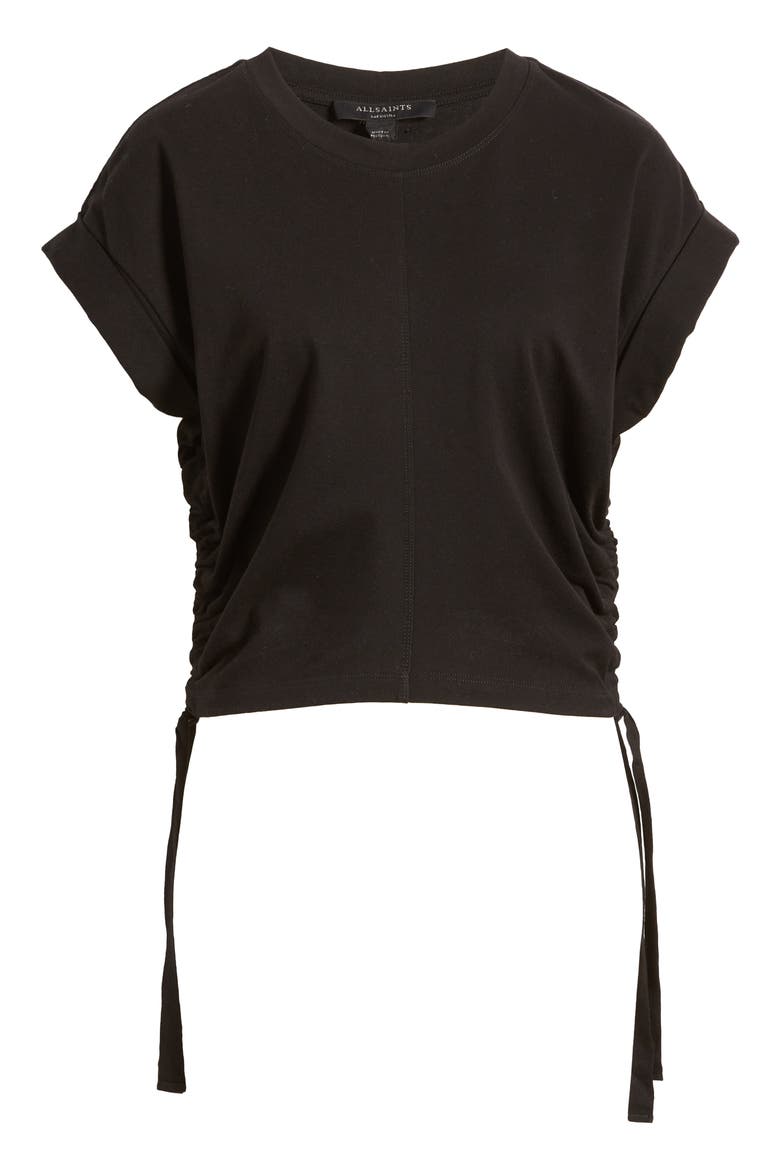 Mira Side Ruched Cotton Crop Top, Alternate, color, BLACK