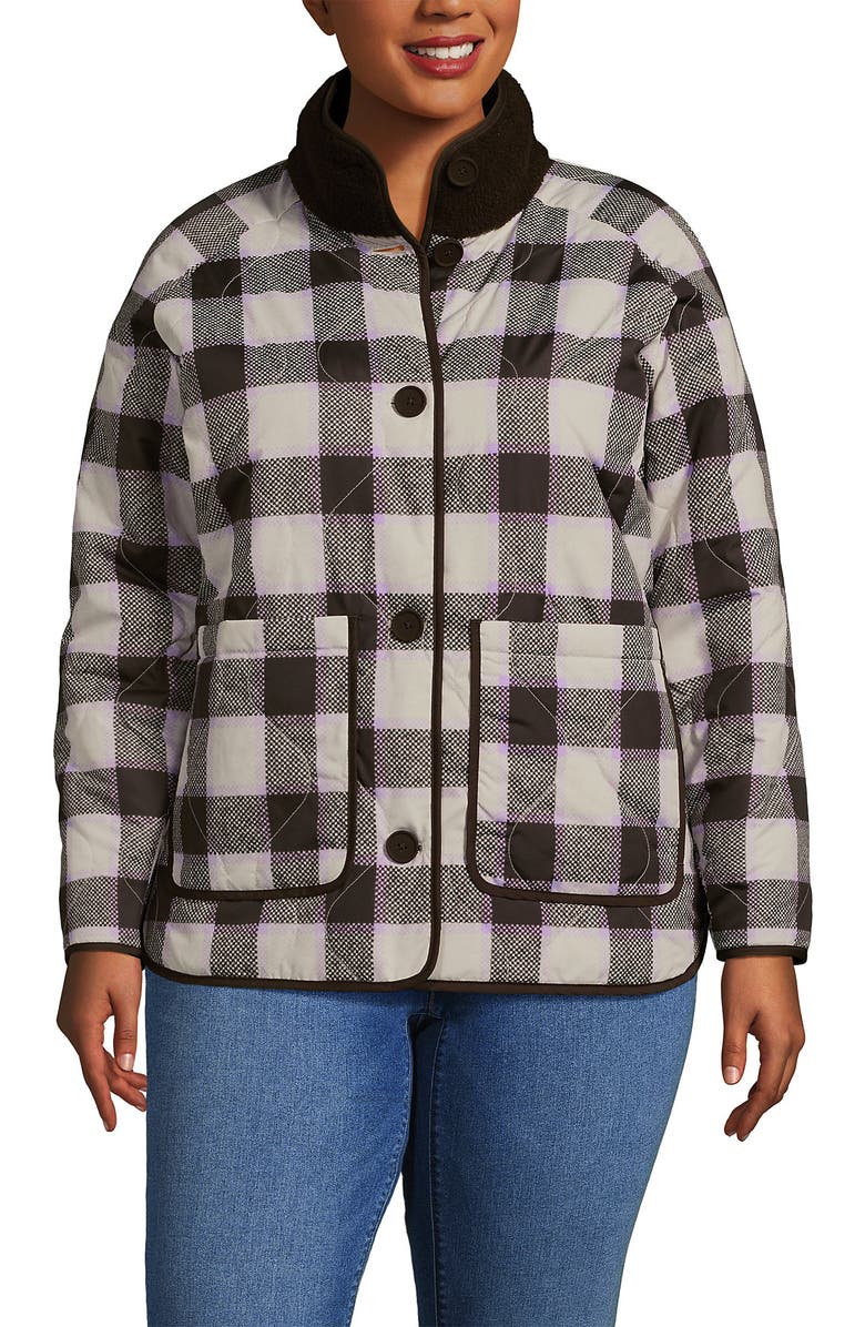 Lands' End High Pile Fleece Reversible Mixed Media Long Jacket, Main, color, Rich Coffee/Brown Check