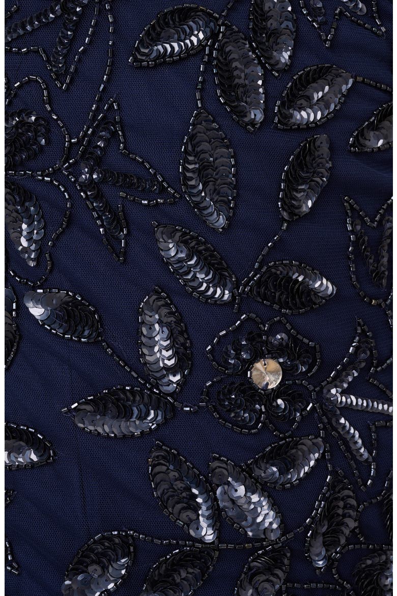 Floral Embroidered Beaded Trumpet Gown, Alternate, color, LIGHT NAVY