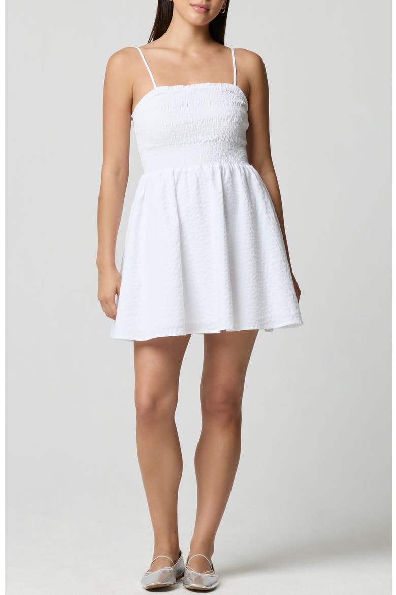 Fit & Flare Smocked Minidress, Main, color, WHITE