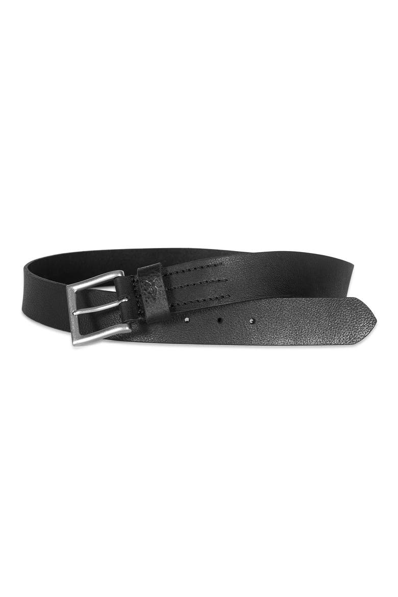 Stitched Leather Belt, Alternate, color, BLACK
