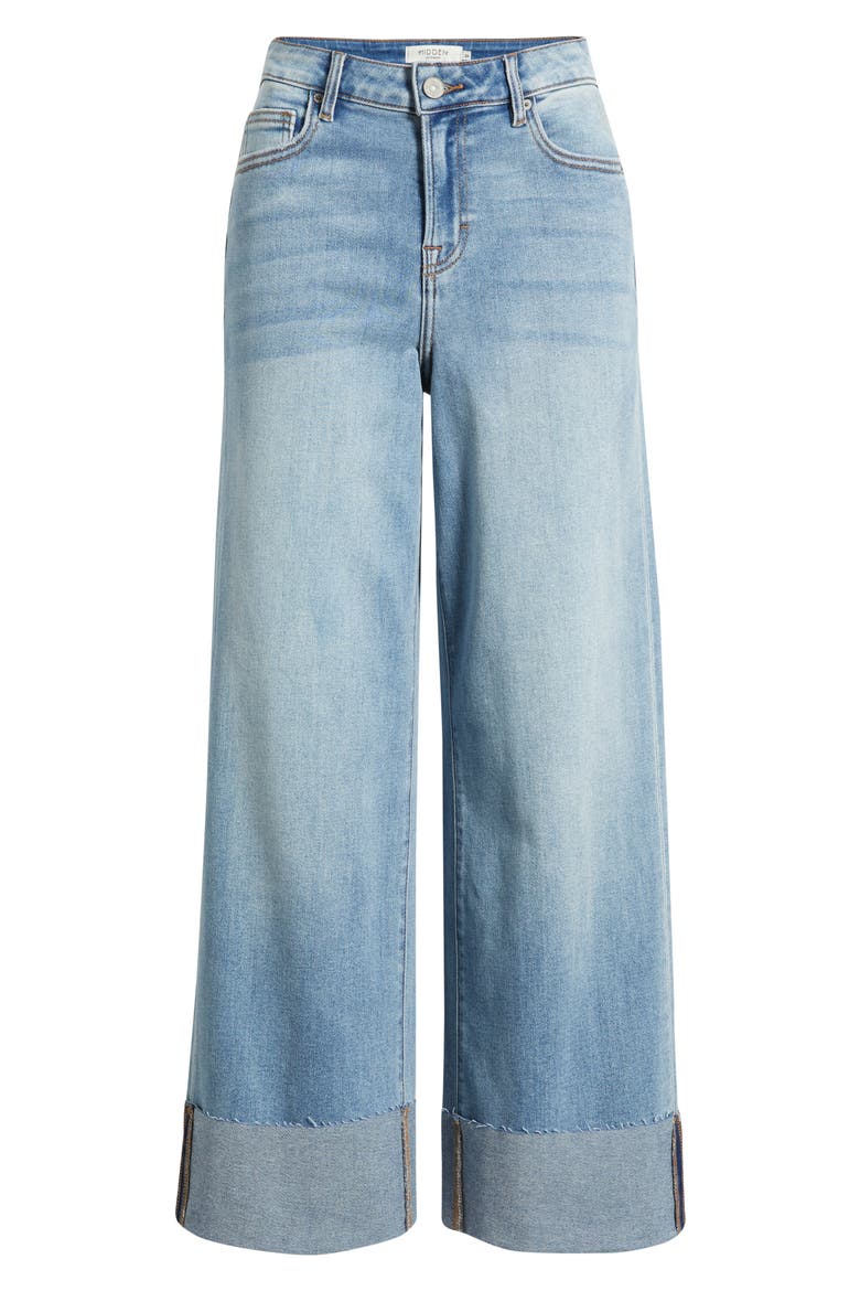 Cuffed High Waist Ankle Wide Leg Jeans, Alternate, color, MEDIUM WASH