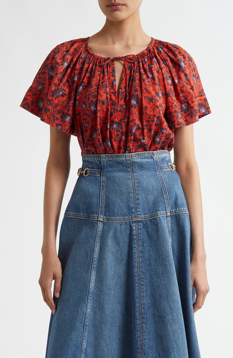 Ulla Johnson Sena Flutter Sleeve Cotton Blend Top, Main, color, 