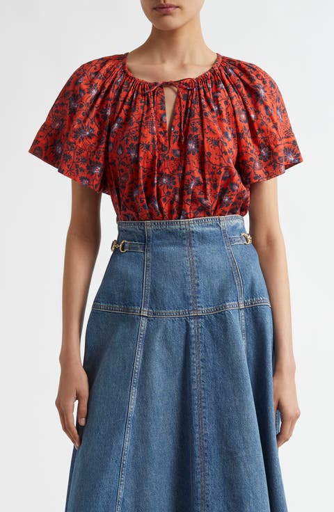 Ulla Johnson Cotton Blend Floral Flutter Dara Top Blouse Size 8