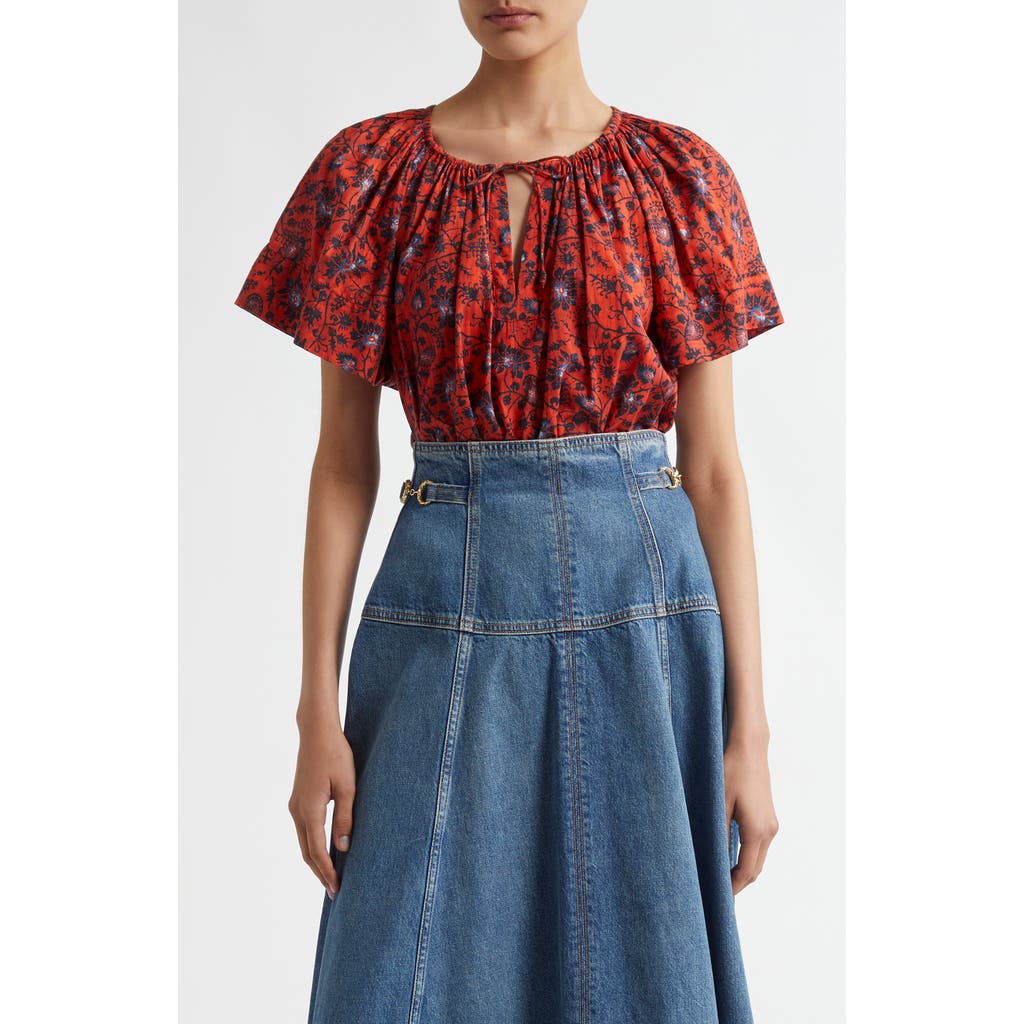 ULLA JOHNSON ULLA JOHNSON SENA FLUTTER SLEEVE COTTON BLEND TOP