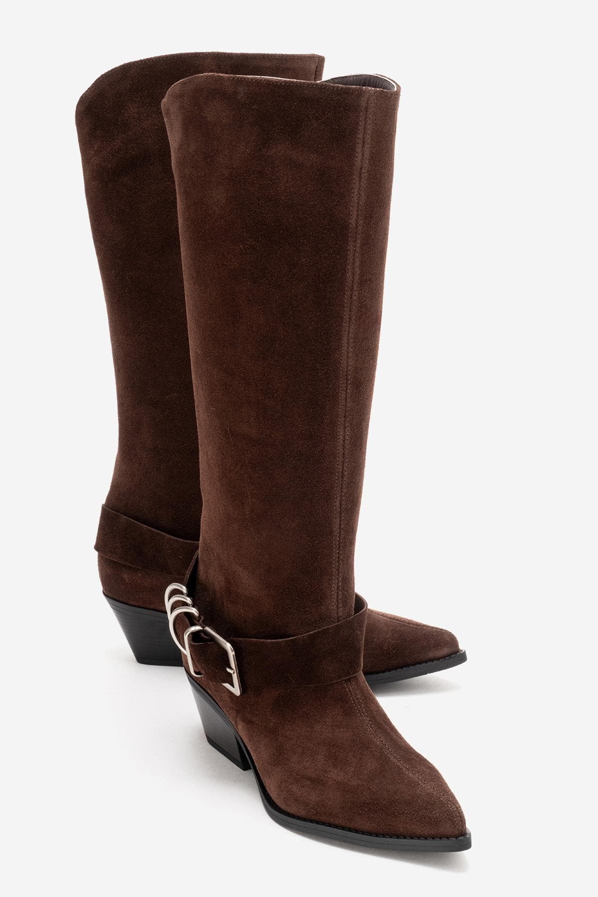 Forever & Always Shoes Helios Leather Block Heel Knee High Western Boot ...