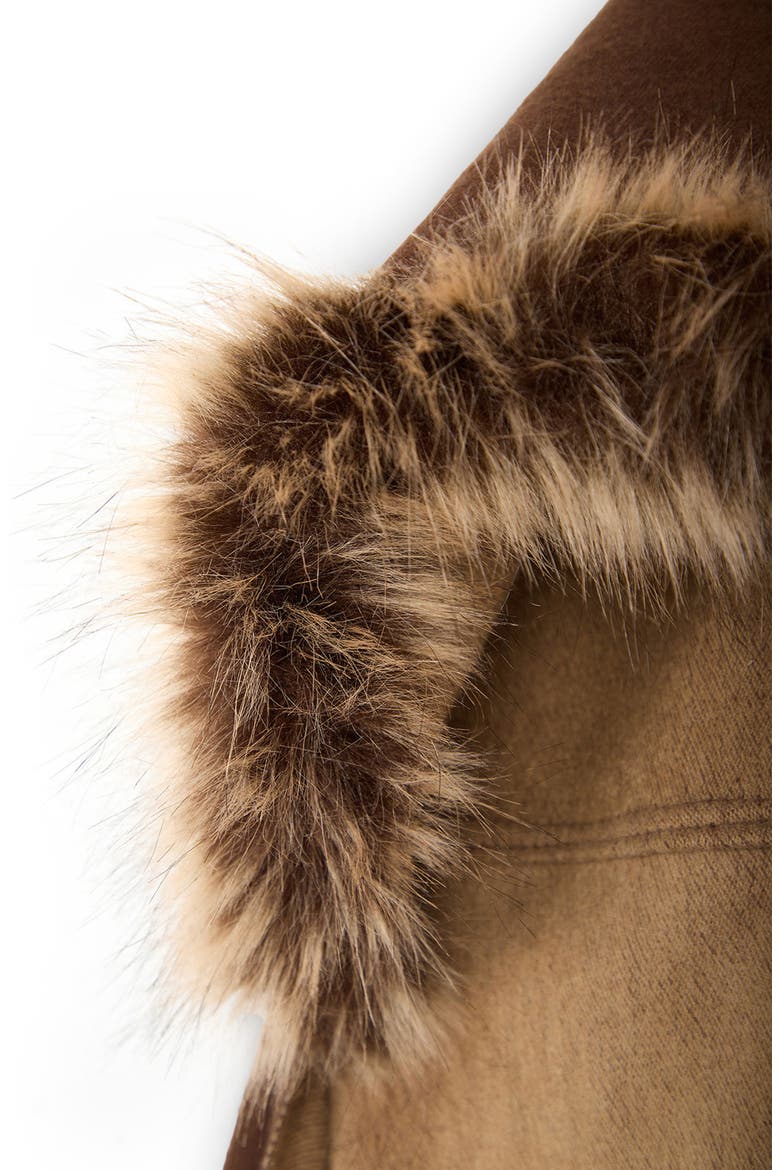 Faux Fur Trim Hooded Scarf, Alternate, color, BROWN