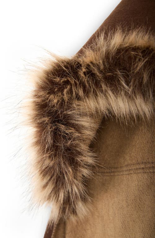 Saachi Faux Fur Trim Hooded Scarf In Brown