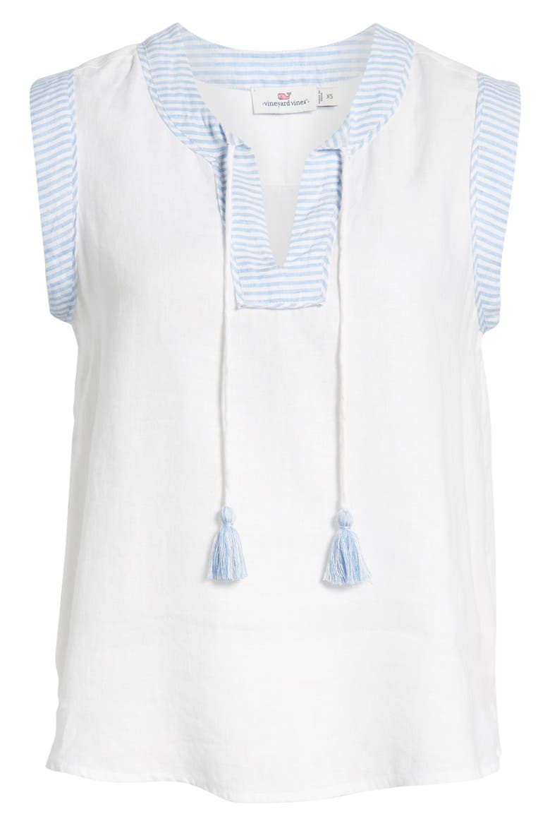 Tassel Tie Sleeveless Linen Blouse, Alternate, color, WHITE CAP
