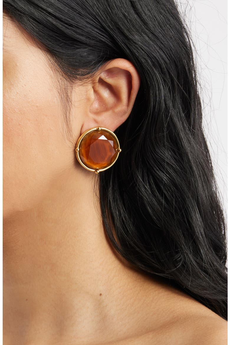 Mocha Stone Clip-On Earrings, Alternate, color, GOLD