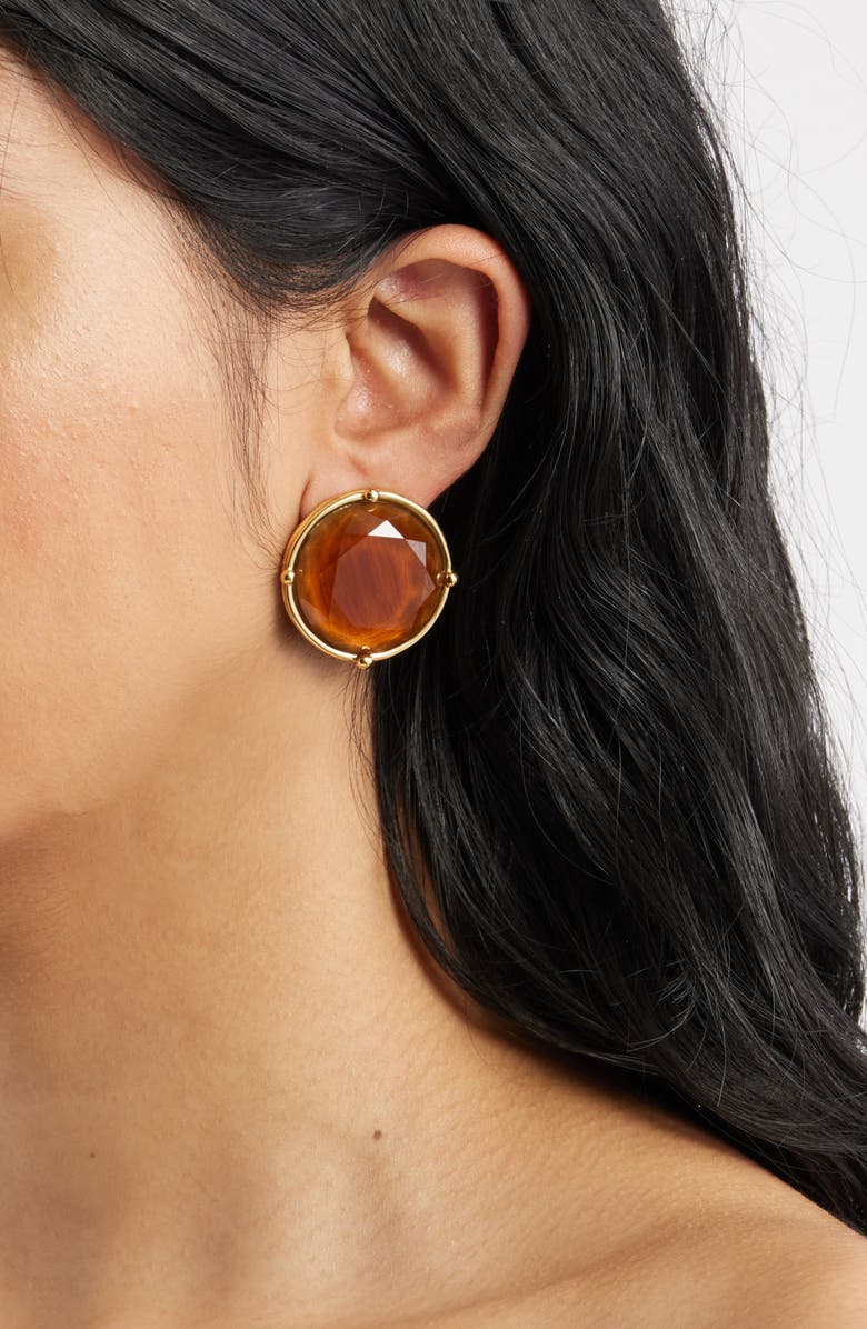 Karine Sultan Mocha Stone Clip-On Earrings, Alternate, color, Gold