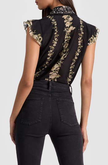 Martel Flutter Sleeve Cotton & Silk Button-Up Top