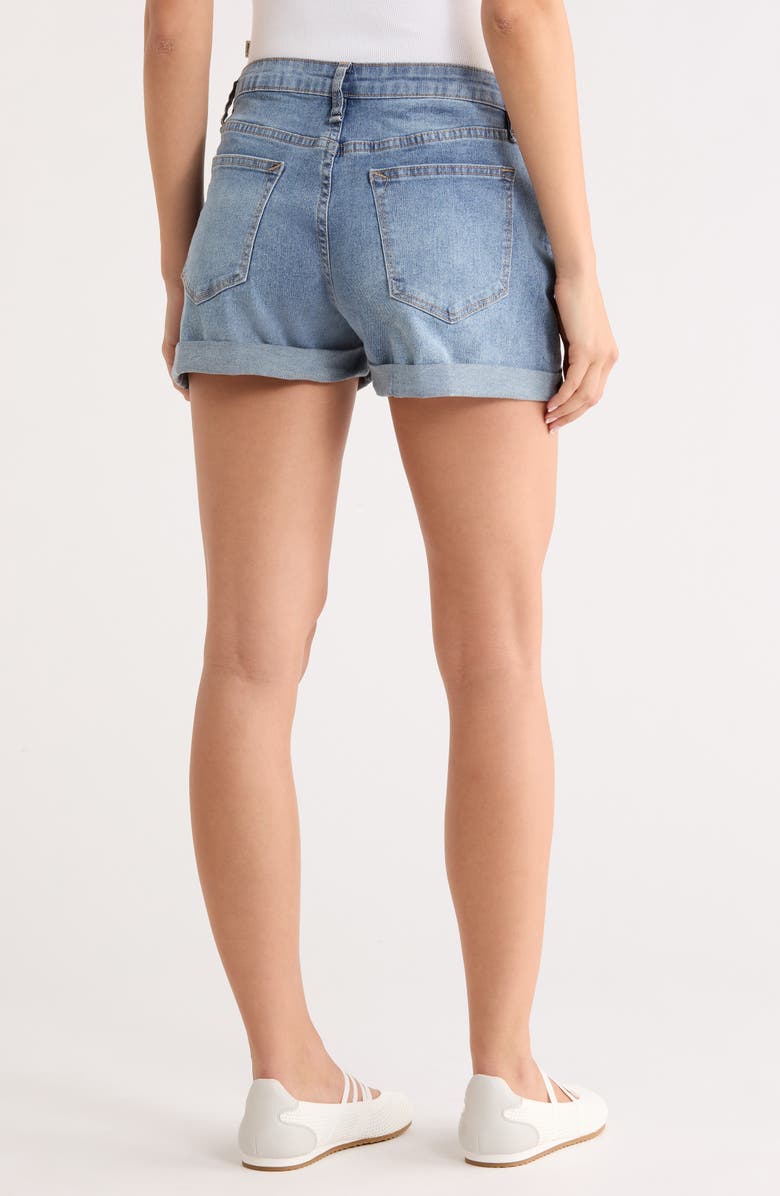 Vigoss Mid Rise Double Roll Denim Shorts, Alternate, color, Medium Wash