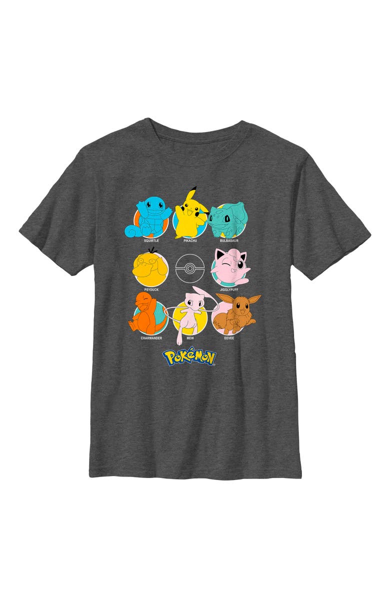 POKEMON Boy's Pokemon Character Circles  Graphic T-Shirt, Main, color, Charcoal Heather