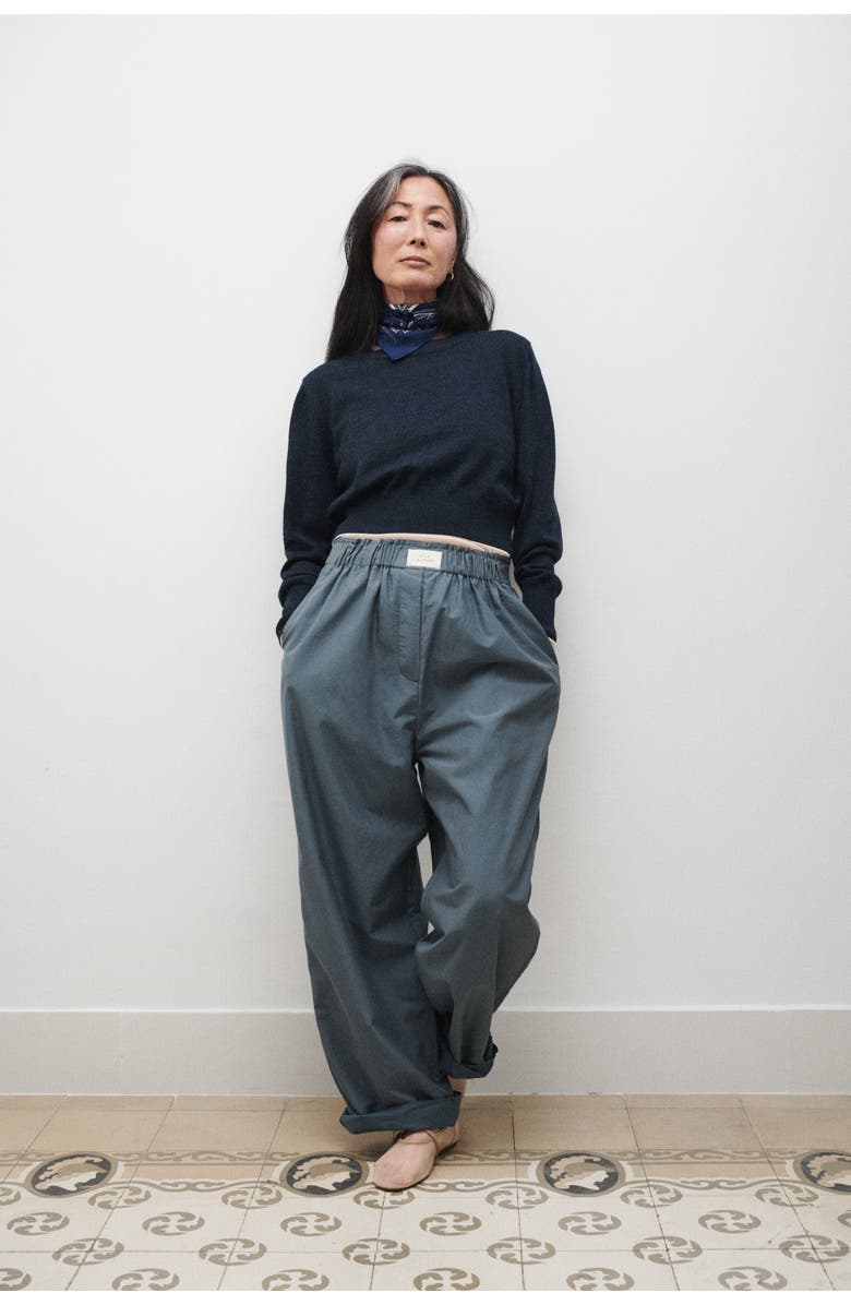 SILK LAUNDRY COTTON SILK PAPER BAG PANTS SLATE, Alternate, color, Slate