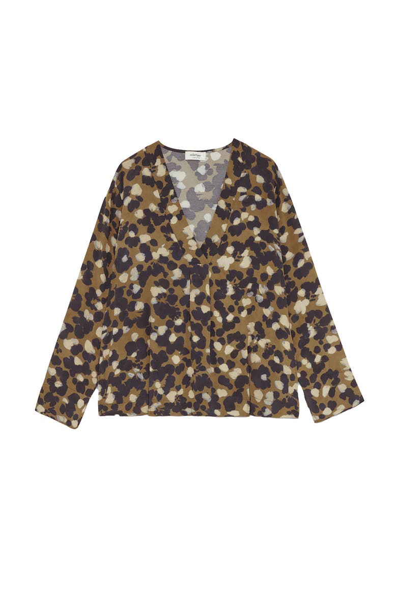 Patterned Satin Shirt, Alternate, color, Brown
