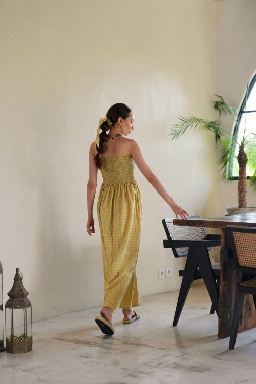 Pink Haley Ava Strapless Crinkle Gingham Dress In Yellow